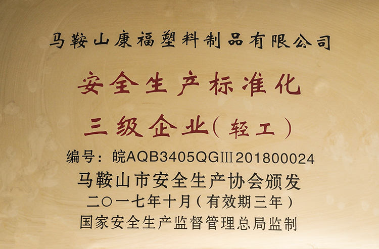 2017年度荣获安全生产标准化三级企业（轻工）